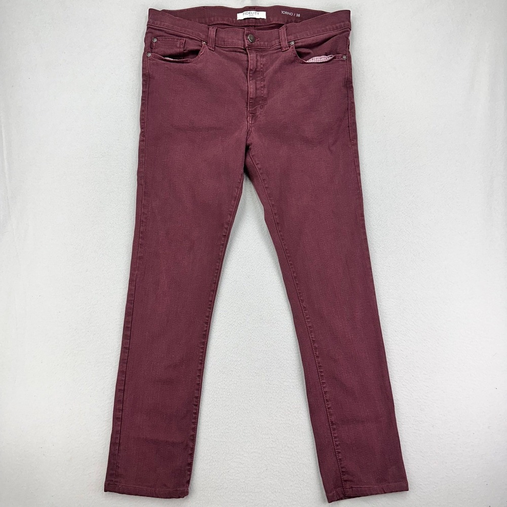 Fidelity Jeans Torino Mens 38 Burgundy Denim‎ Casual Comfort Stretch Preppy Slim